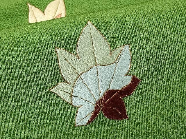 正絹訪問着　単衣　駒刺繍　暈し染め鬼しぼ縮緬　( 留袖、紬、袋帯なども出品)⑥ 平和屋着物□豪華色留袖 総刺繍 駒刺繍 舞葉文 鬼しぼ縮緬 正絹