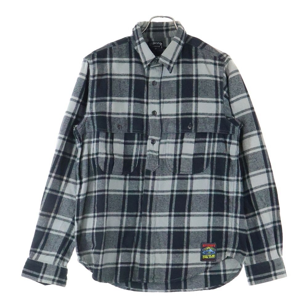 STUSSY ステューシー 00S 長袖チェックフランネルシャツ グレー|ブラック