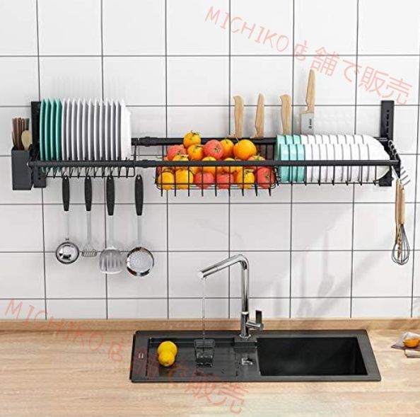 な食器乾燥ラック 大容量の黒い食器水切り