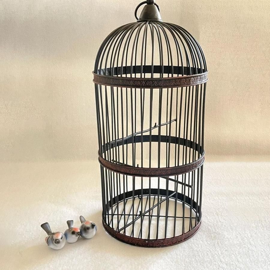 ペット用品 鳥籠 アイアン バード ケージ 53cm リング取っ手付き 鳥かご 篭 ブラック ディスプレイ ヴィンテージ風 インテリア バードゲージ