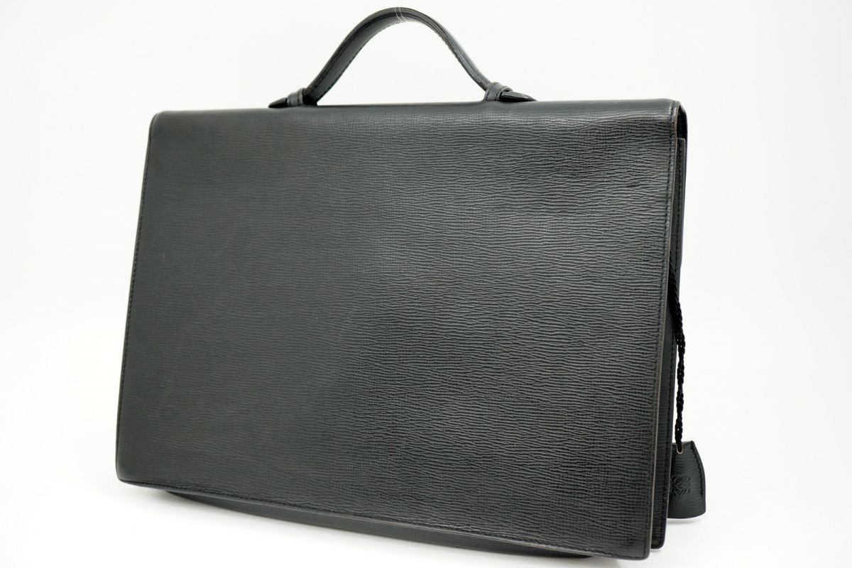 ロエベ　アタッシュケース　ブリーフケース　アナグラム　ロゴ型押し　レザー　黒 LOEWE - 本物 ロエベ LOEWE アナグラム アタッシュケース