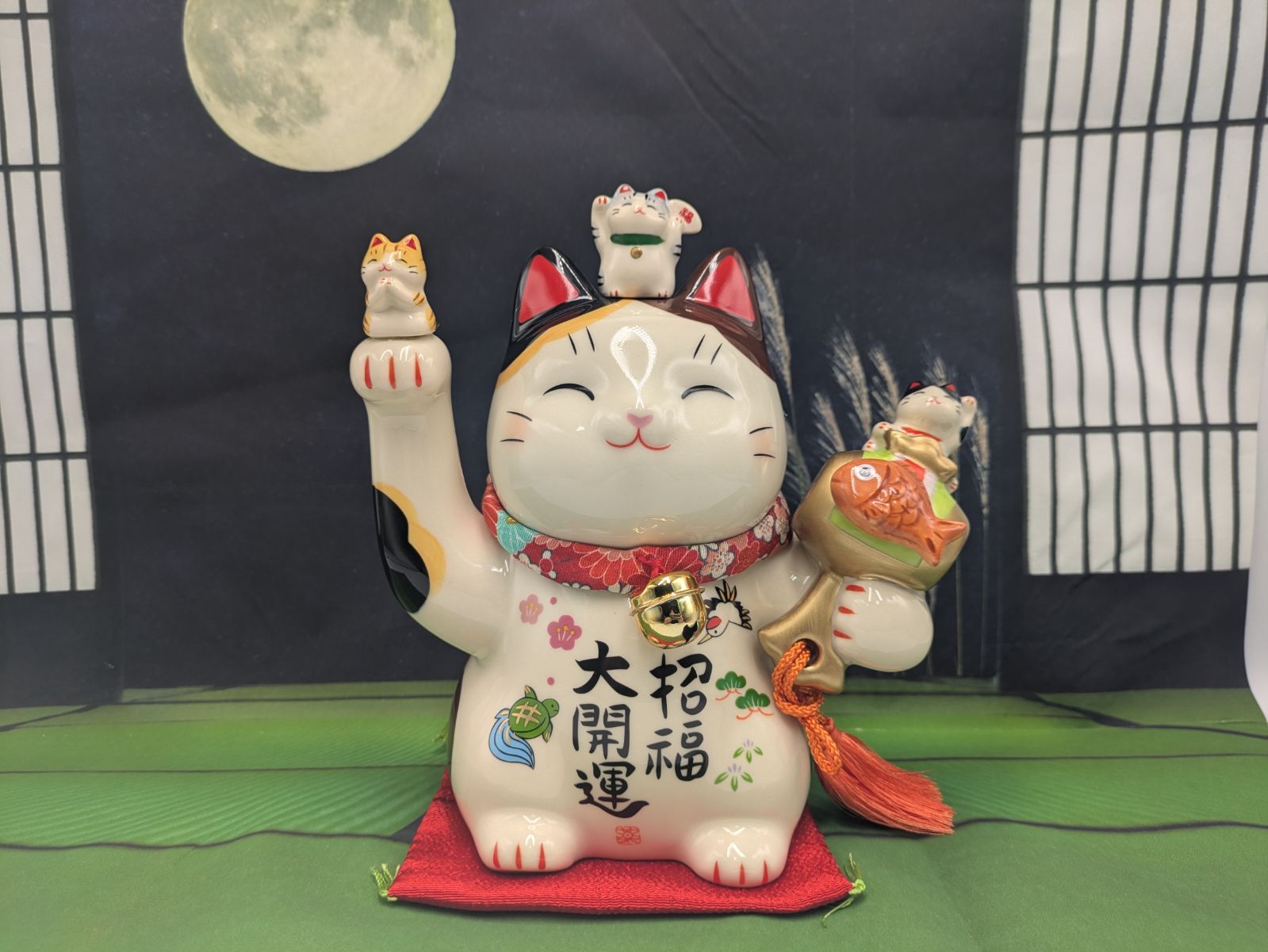 招き猫 昭和 ヴィンテージ 招福 金彩 オレンジ系 26㎝ 招き猫 昭和