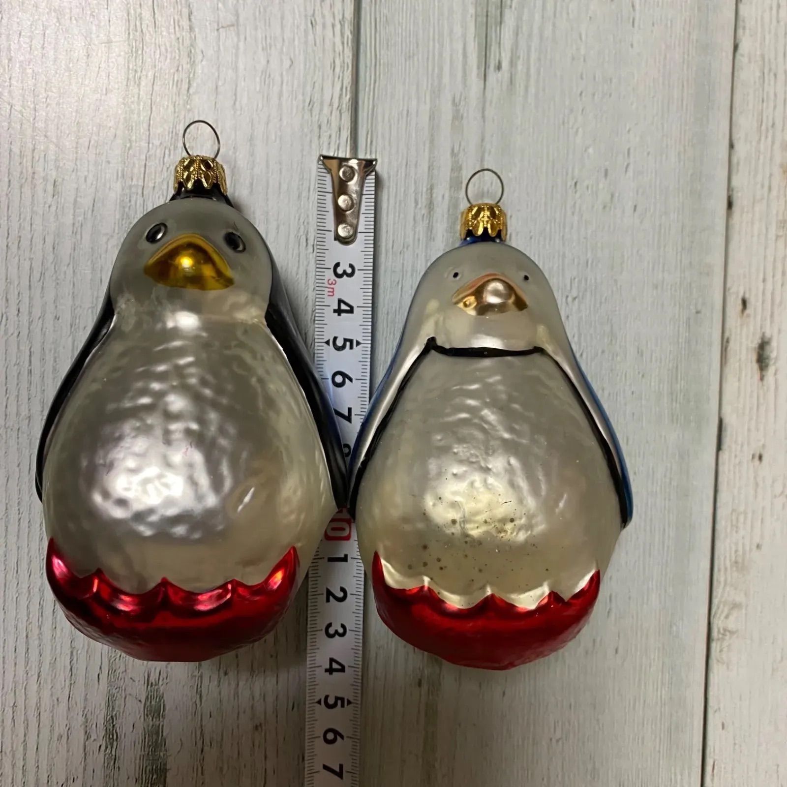 ★レア★ドイツ製 ハンドメイド 手吹きガラス クリスマスオーナメント ペンギン2体セット