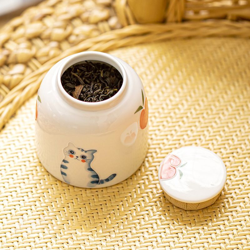 小さい 猫 茶筒 1個 150ML ティーポット 陶磁器 一人暮らし かわいい