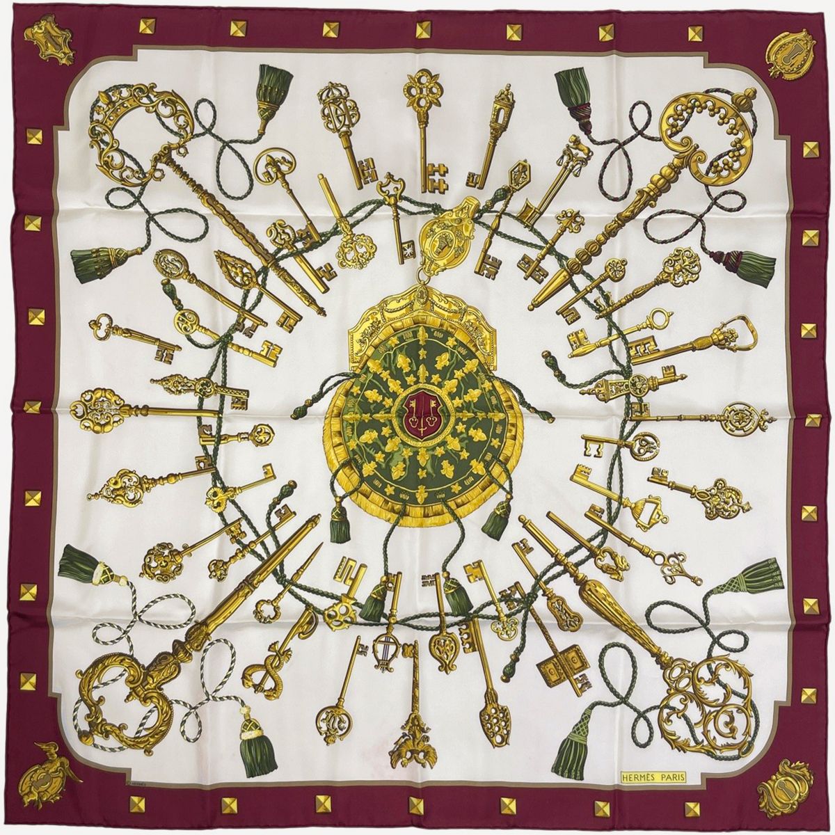 エルメス HERMES カレ 90 鍵柄 キー スカーフ シルク ボルドー レディース