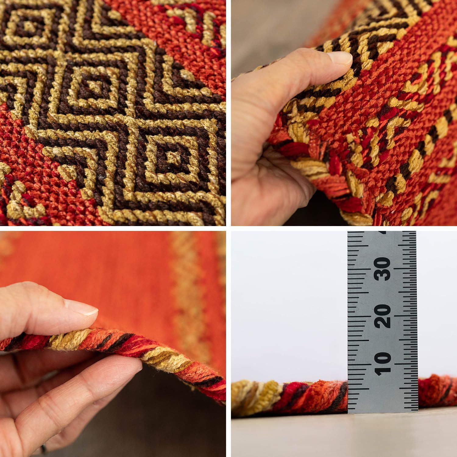 サヤンサヤン 幾何学 ラグ マット インドキリム 130x190 1.5畳 レッド