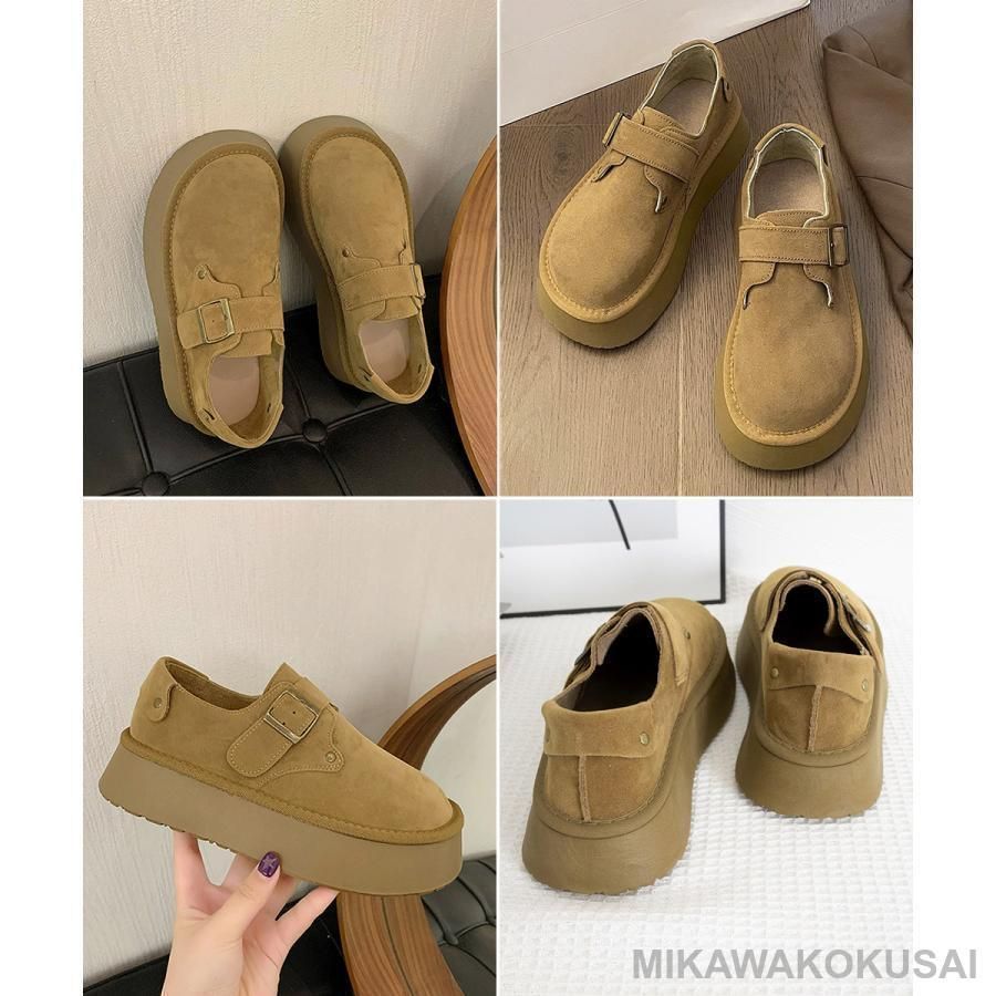 モカシンシューズ 厚底スエード調パンプス