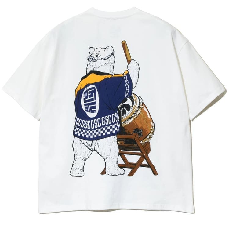 新品 メンズ ゴースローキャラバン go slow caravan 半袖 Tシャツ 半袖Tシャツ ティーシャツ 和太鼓 太鼓 法被 はっぴ 祭 クマ 熊 ユニセックス レディース 白 ホワイト グリーン ミント