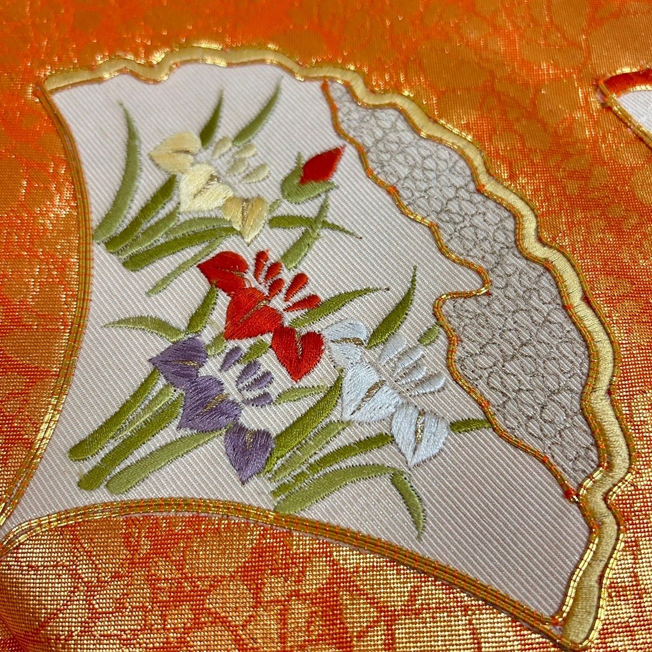 名古屋帯 金駒刺繍 花柄の刺繍 九寸 正絹 MO-842 - メルカリ