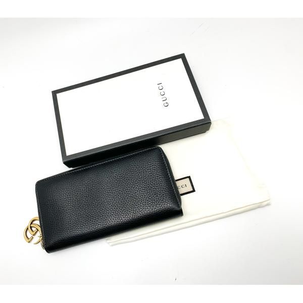 GUCCI グッチ GGマーモント 黒 ブラック カーフ ラウンドファスナー長