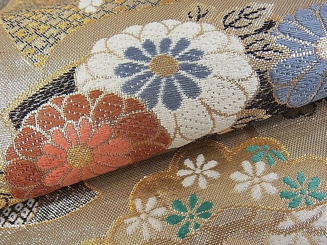 平和屋着物●両面　六通柄袋帯　唐織　流水花文　金糸　正絹　逸品　CABE8555hy 平和屋着物◎六通柄袋帯 唐織 花唐草文 金糸 正絹 逸品 BAAX4761qwの
