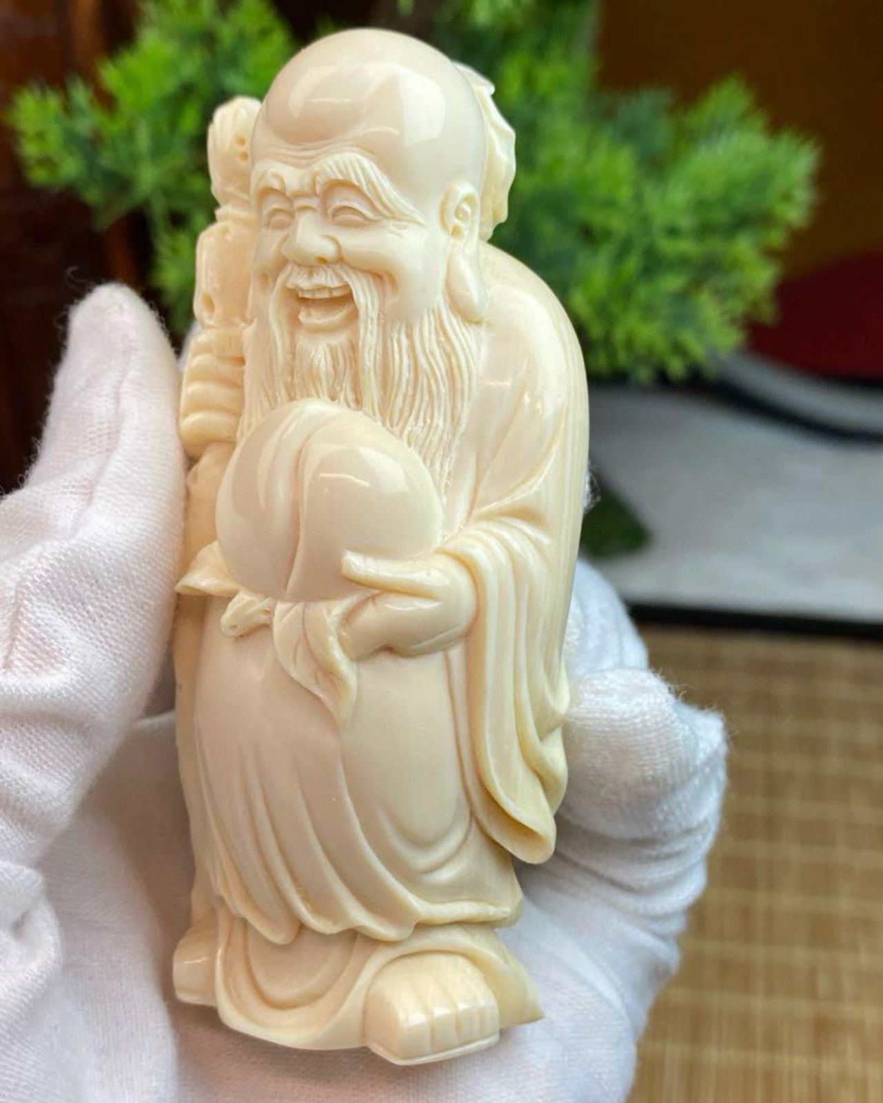 天然マンモス牙美しい手作り彫刻　1寿星公　置物 天然マンモス牙美しい手作り彫刻1寿星公置物