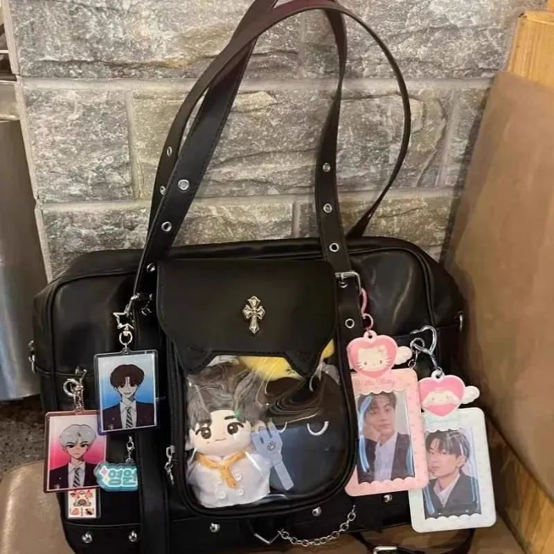 痛バッグ 黒 ブラック 痛バ ショルダーバッグ レディース クロス