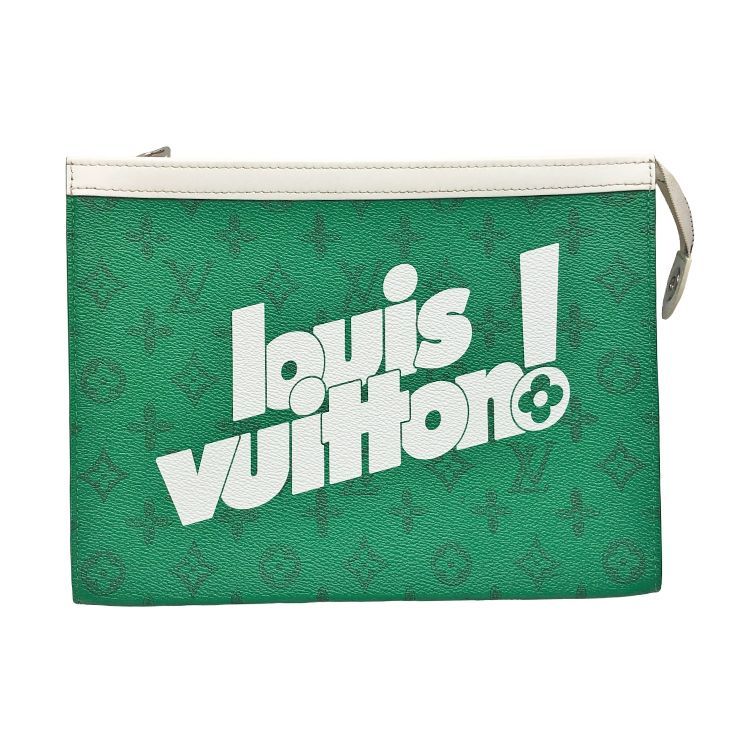 LOUIS VUITTON ルイヴィトン モノグラム エブリデイLV ポシェットヴォワヤージュ MM クラッチバッグ M80803 セカンドバッグ グリーン ホワイト シルバー金具 メンズ