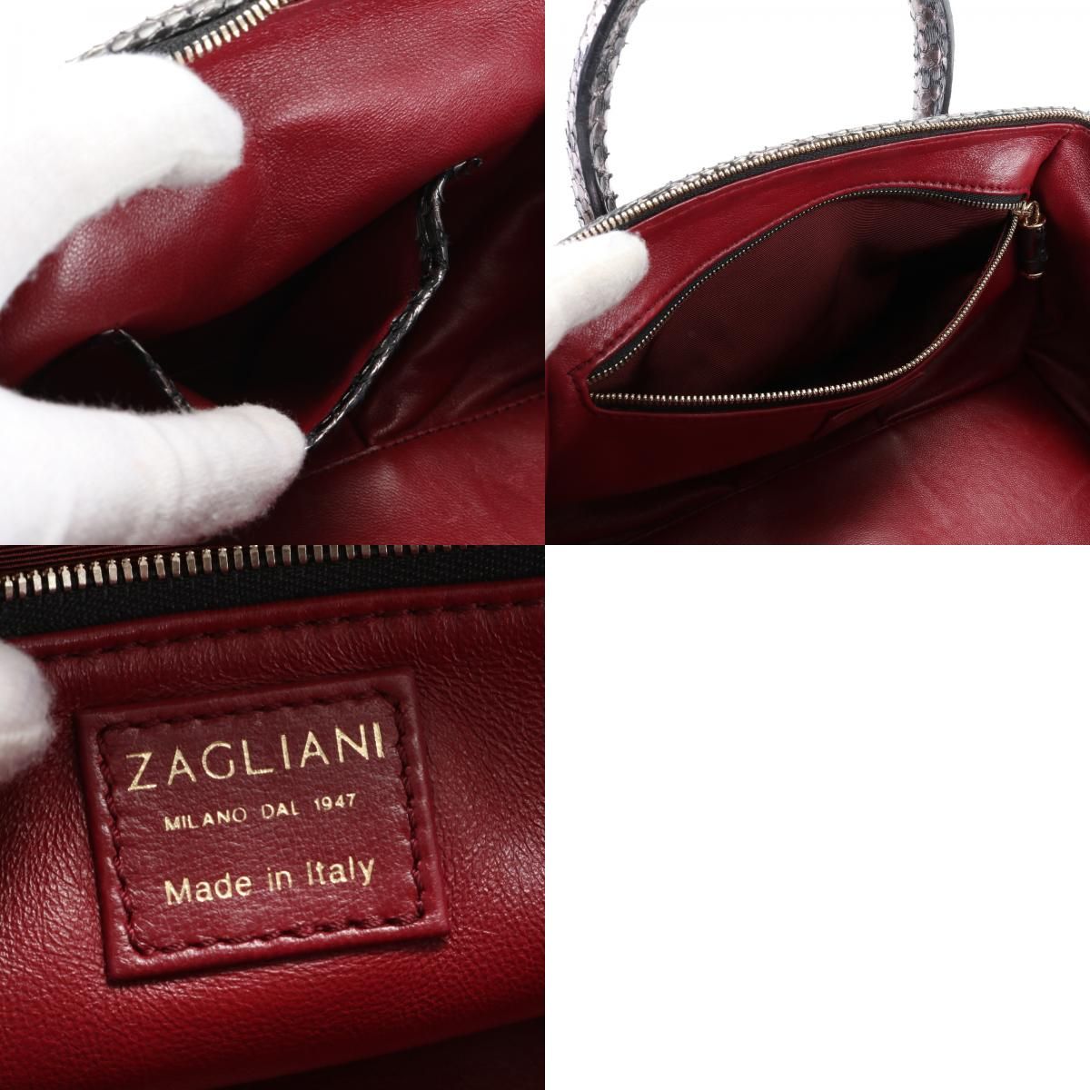 美品 ZAGLIANI ザリアーニ メタリック グレー パイソン レザー 2WAY 