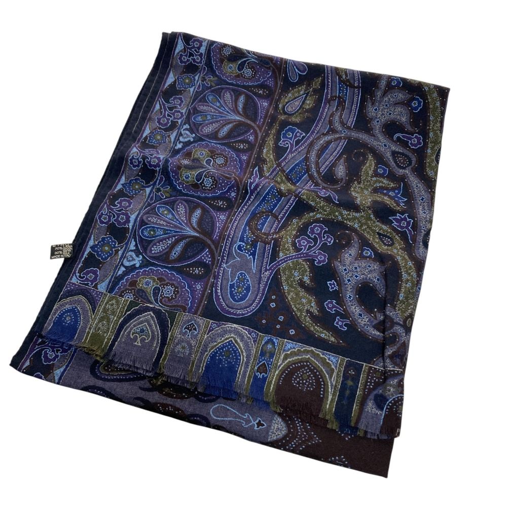 美品 ETRO エトロ ペイズリー柄 ウールシルク 大判 ストール