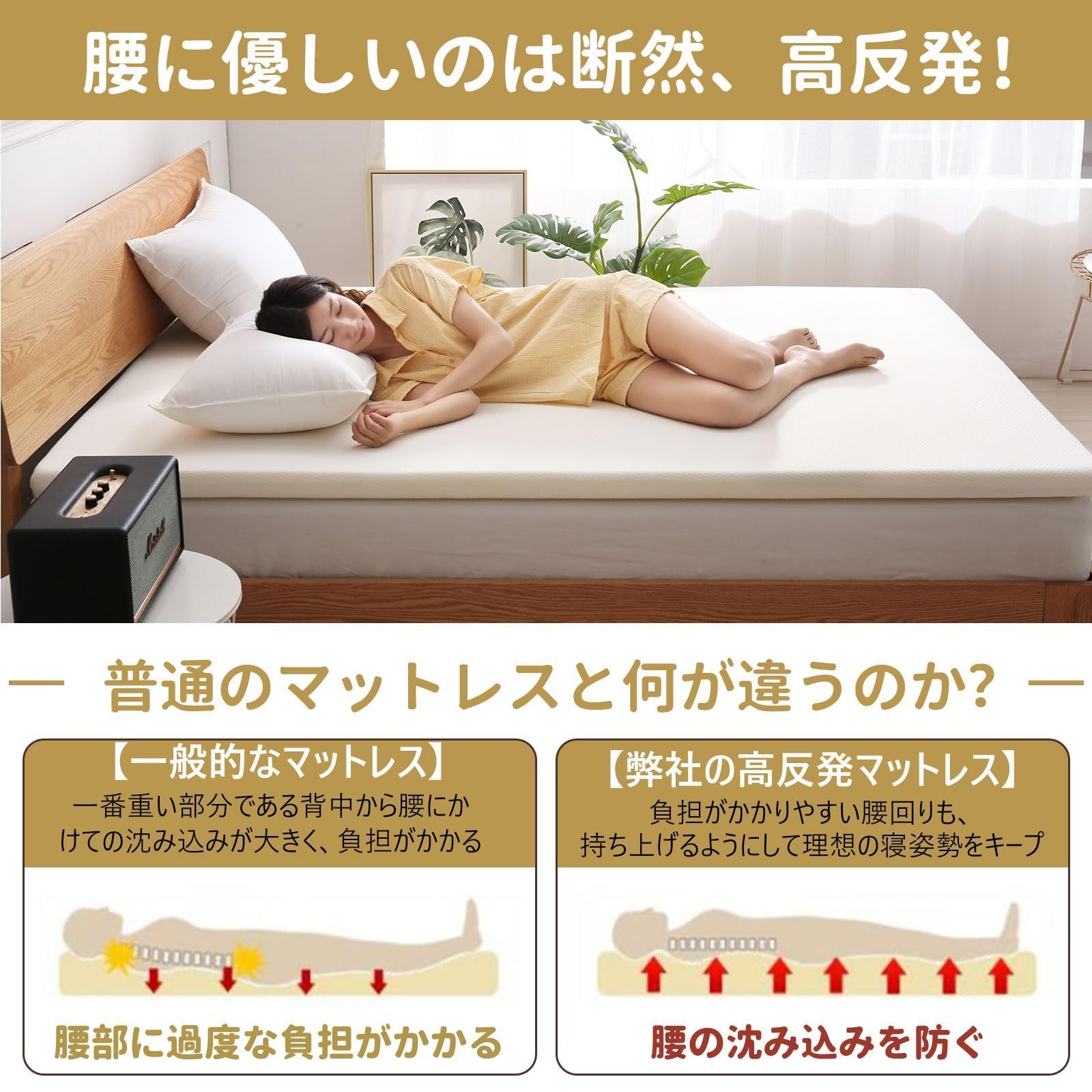  敷布団 硬さ180 N シングル 腰の悩みから解放 寝返りサポート 高反発 防ダニ 抗菌防臭加工マットレス マットレス 厚さ3 cm カバー洗える MyeFoam 収納袋付き その他 文房具 事務用品
