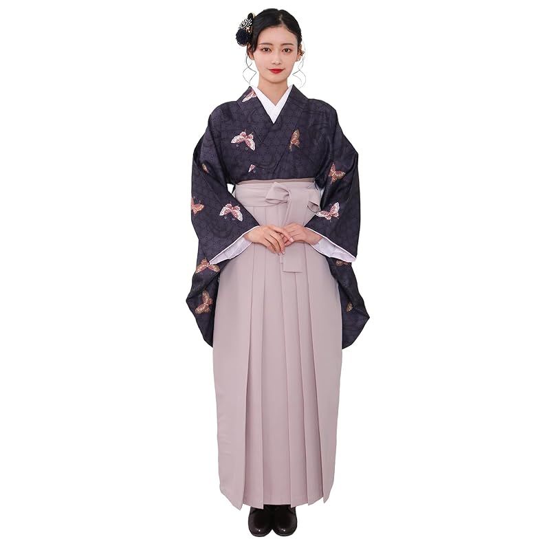[KYOETSU] [キョウエツ] 袴セット 二尺袖着物 無地袴 卒業式 3点セット(着物、袴、袴下帯) 華やか F レディース (F-3×袴:灰桜(袴下帯:ヘ?ーシ?ュフ?ラウン)， 袴M) 0