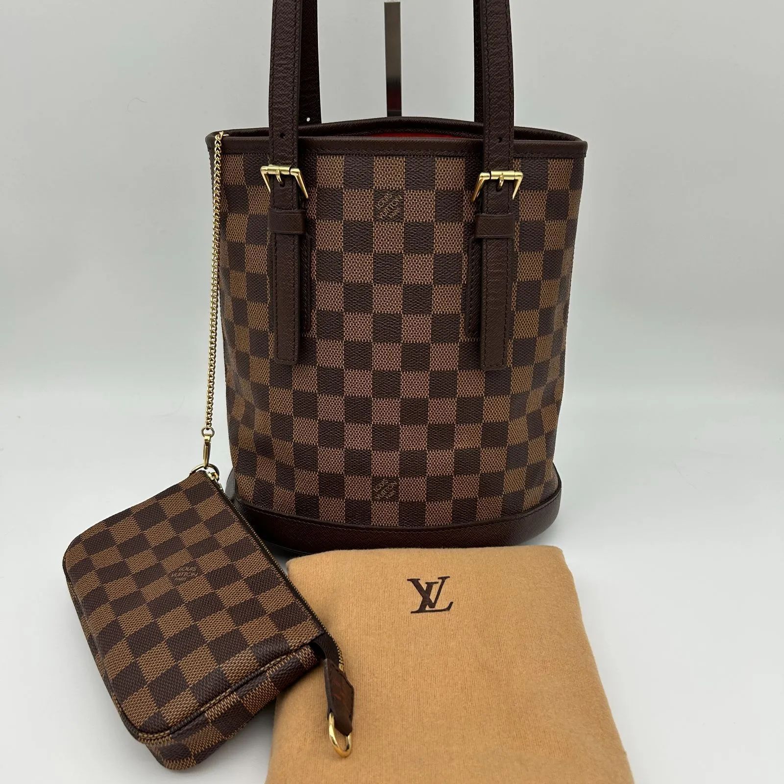 LOUIS VUITTON ルイヴィトン ハンドバッグ マレ バケツバッグ ダミエ エベヌ ポーチ付 N42240