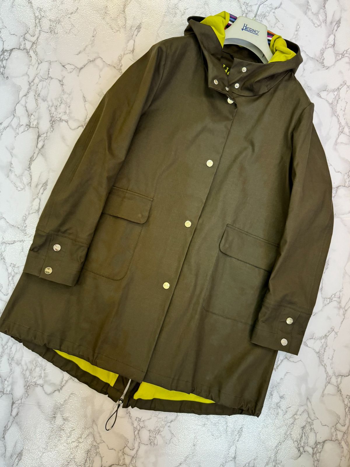 19SS HERNO ヘルノ 19SS フーデッドモッズコート スプリングコート 38 レディース カーキ PAWNSHOPRiZ パウン ...