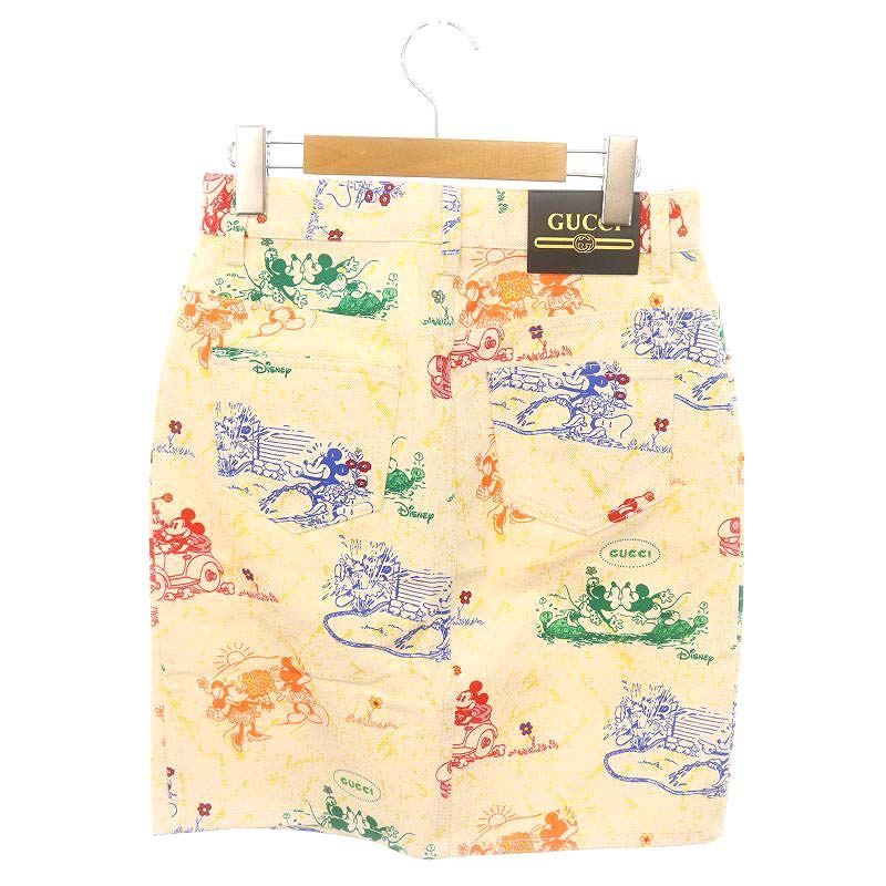 グッチ GUCCI × ディズニー DISNEY スカート ミニ タイト 総柄 イラスト ジッパーフライ 38 アイボリー マルチカラー 539778 |MI OS SH