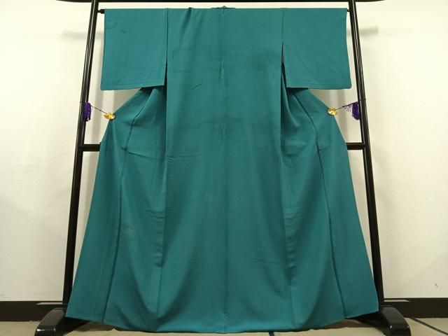 平和屋着物▽上質な色無地 単衣 納戸色 正絹 AABC2231jh