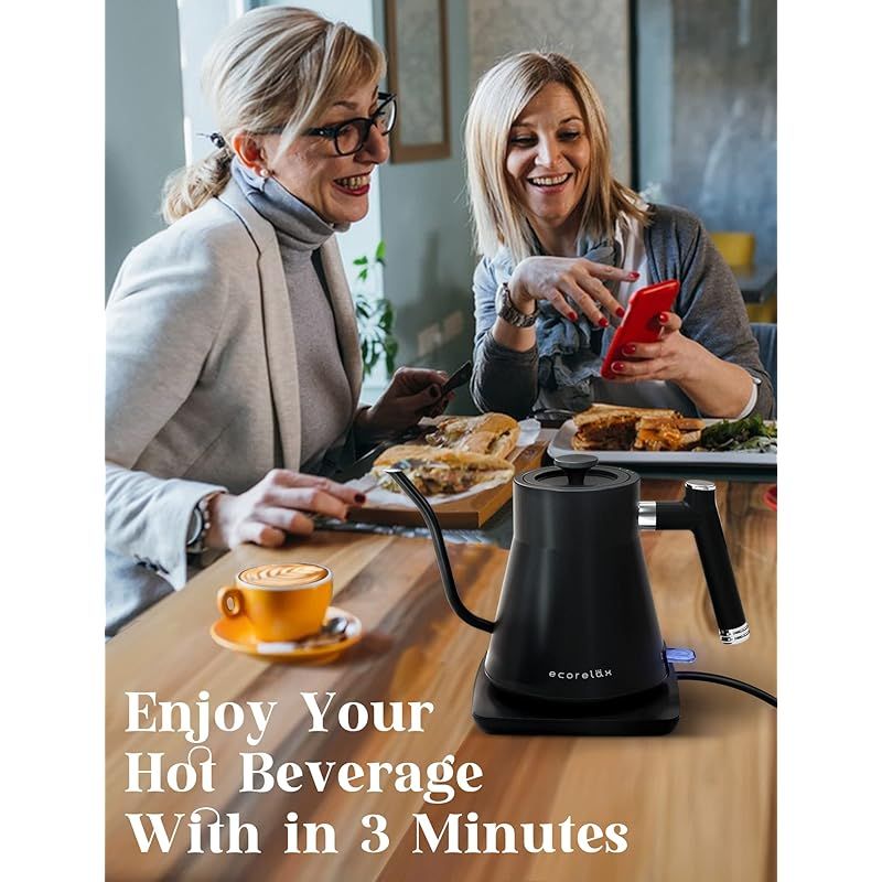 ECORELAX 電気ケトル 0.8L ケトル 電気 コーヒーケトル 細口 おしゃれ ドリップケトル ステンレス 湯沸かしポット 小型 電気ポット 1200W 急速沸騰 静音 strix温度コントローラー 空焚き防止 自動電源OFF PSE認証済み 1