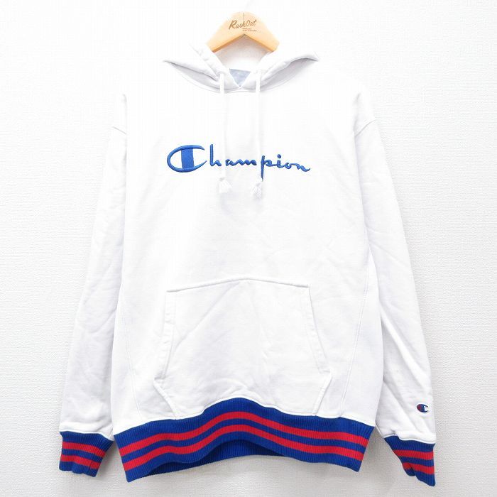XL/古着 長袖 チャンピオン Champion リバースウィーブ パーカー メンズ 00s ビッグロゴ 刺繍 白他 ホワイト 24sep20 中古 スウェット スエ