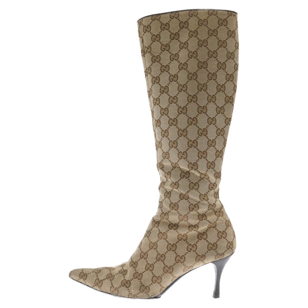 GUCCI　ロングブーツ GUCCI (グッチ) サイドジップ GGキャンバス ロングブーツ ベージュ