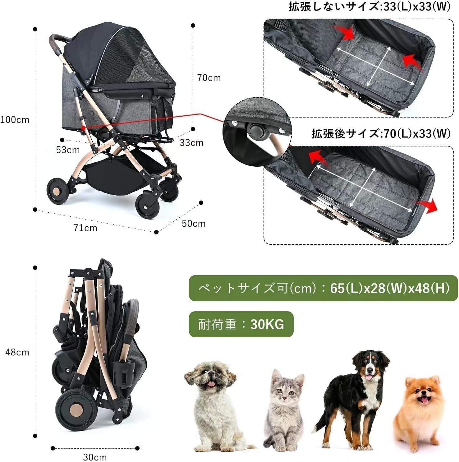 Totoro ball ペットカート 犬 バギー 4輪 犬用カート 小型/中型犬 猫 多頭 ペットキャリーカート ワンタッチ折り畳み コンパクト收纳  自立式 介護用カート軽量前輪360°回転 後輪ブレーキ付 飛び出し防止 組み立て簡単 耐荷重30KG 外出便利 - メルカリ