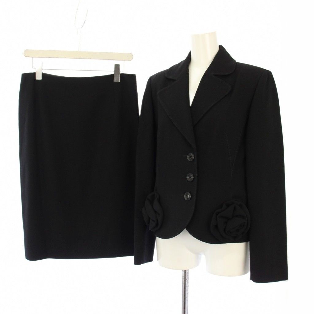 ヴァレンティノ ヴァレンチノ VALENTINO スーツ テーラードジャケット スカート ひざ丈 フラワー 8 ブラック 17737 12407 |TK