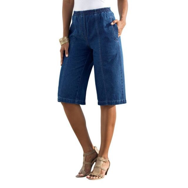 【送料無料】 ロアマンズ レディース ハーフパンツ・ショーツ ボトムス Roaman's Women's Plus Size Complete Cotton Bermuda Short Indigo Wash