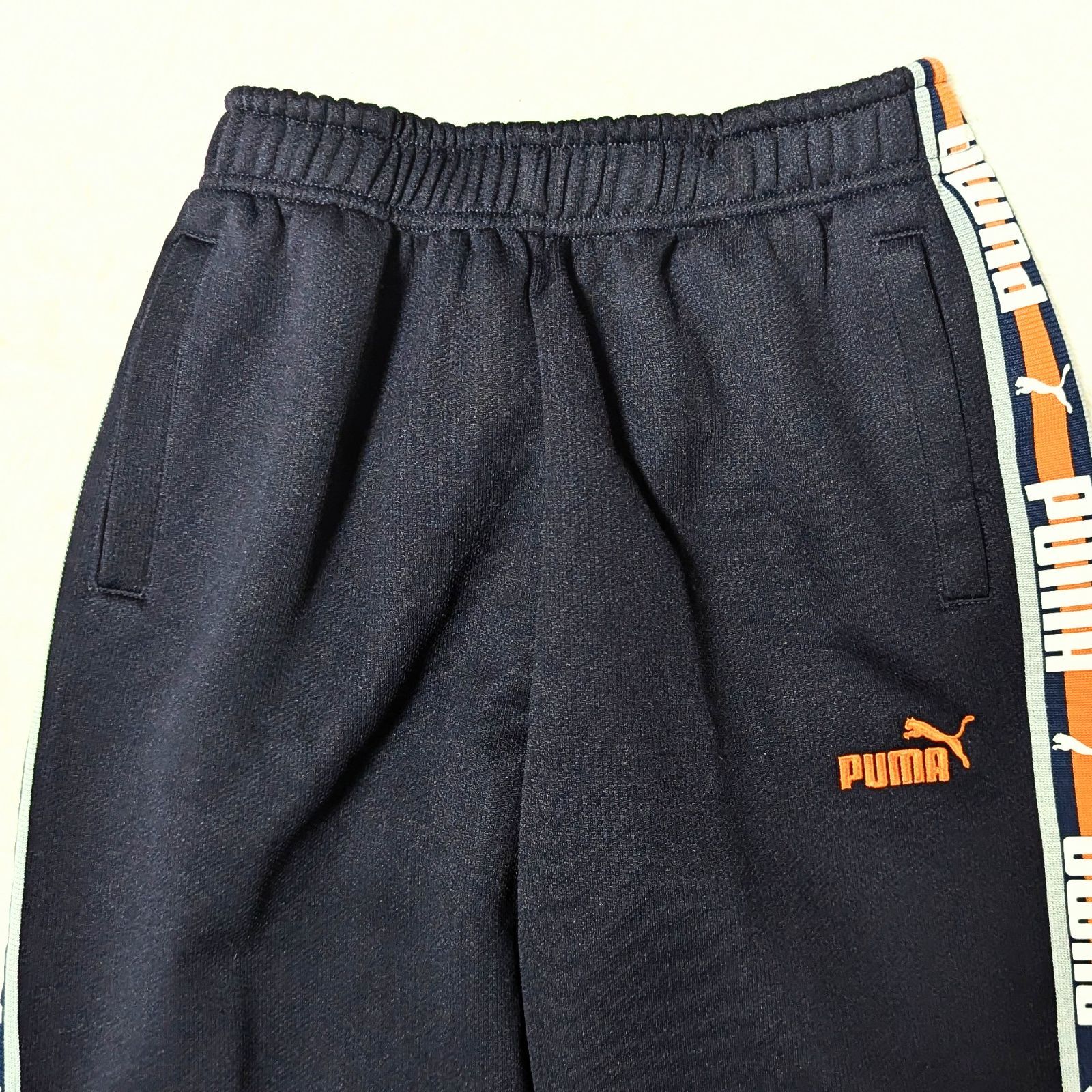 美品□PUMA プーマ ジャージ下 ズボン 150 ネイビー 紺 オレンジ