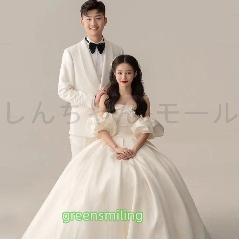 当店の商品全て正規品！ ウェディングドレス ウエディングドレス ロングドレス 二次会 結婚式 前撮り ブライダル 花嫁 オフショルダー パフスリーブ Aラインドレス 海外ブランド通販専門店。