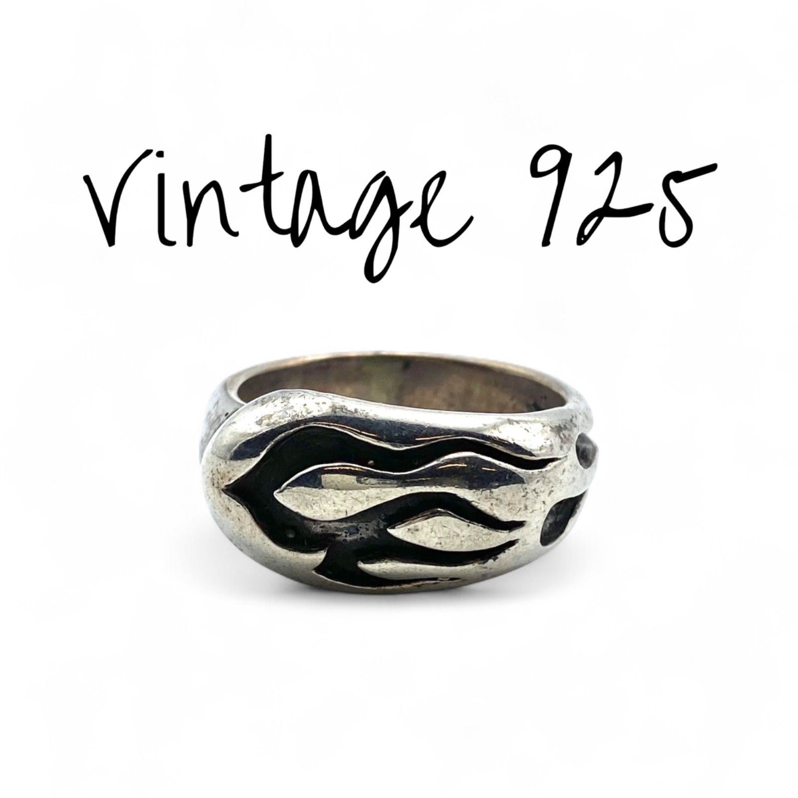 燃える炎】ファイアパターン Silver 925 刻印 90s Vintage Ring