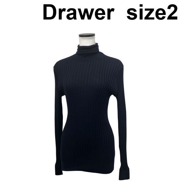 ◆ ドゥロワー Drawer ニット ハイネック ネイビー カシミア シルク 2 M レディース S5V439
