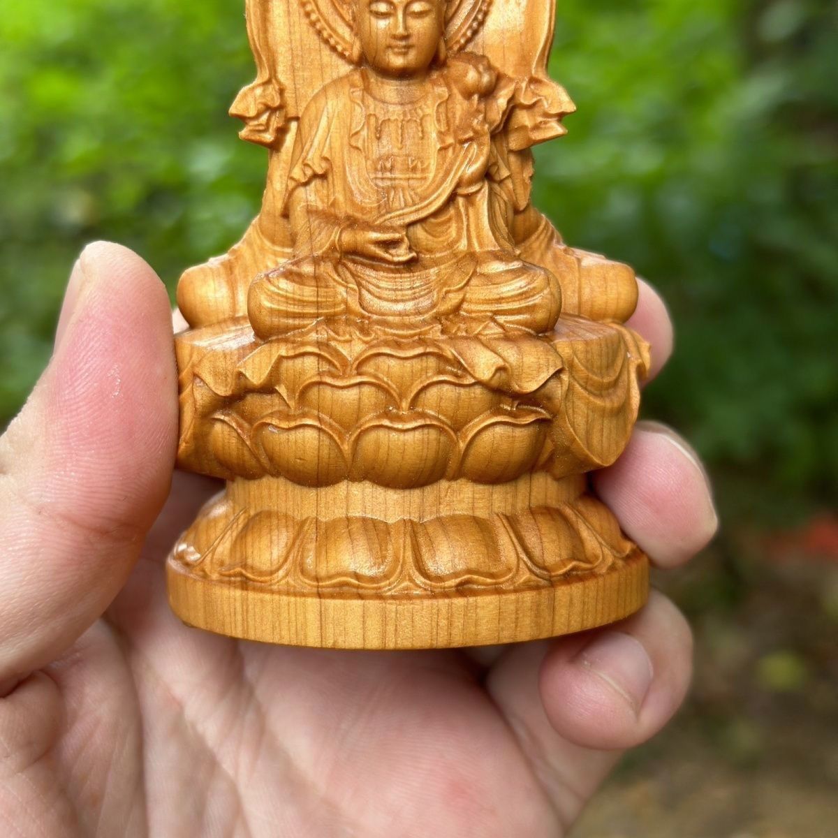 激安 仏像 置物 天然 崖柏木 木彫り仏像 西方三聖【観音菩薩 阿弥陀