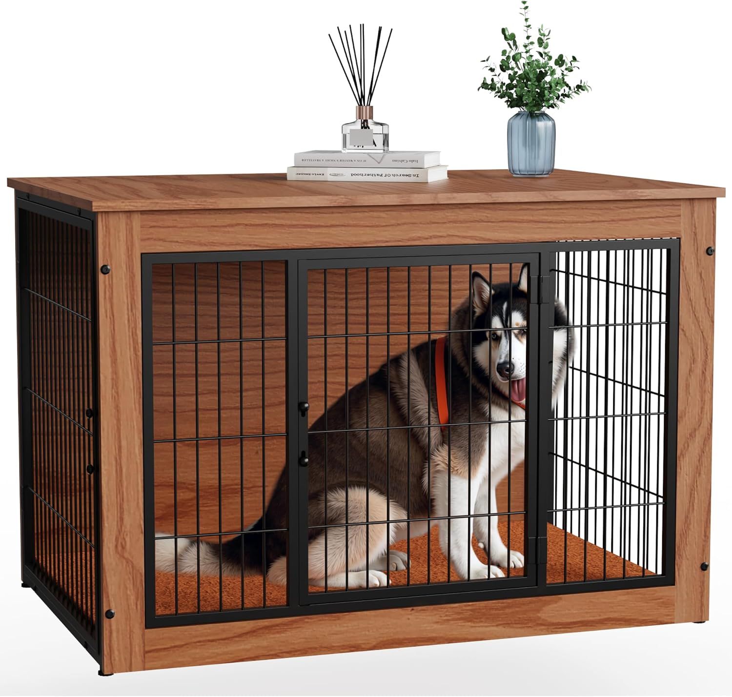 Alebert 犬 ケージ ペットケージ 木製家具調 犬ケージ 犬サークル 大中型犬用 サークル 室内 犬 ゲージ ウッディサークル インテリア調犬ケージ 毛布付き 頑丈 オシャレ ブラウン Lサイズ