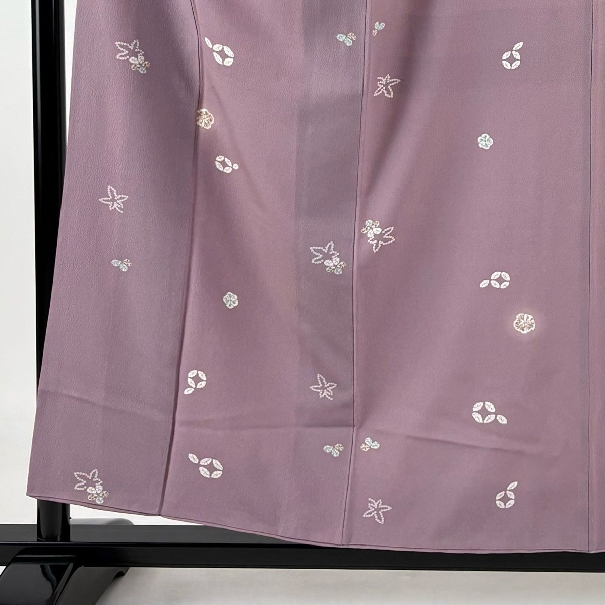 小紋 身丈155.5cm 裄丈64cm M 袷 花 七宝 灰紫 正絹