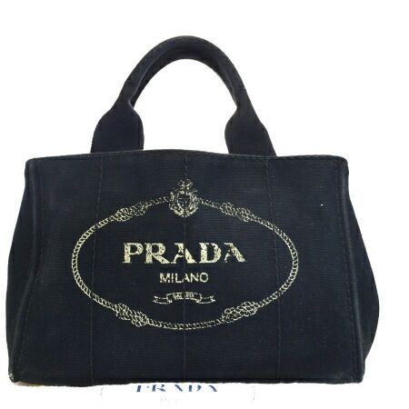 【中古】 プラダ PRADA カナパ トートバッグ ハンドバッグ ブラック キャンバス 保存袋付き 30EJ300