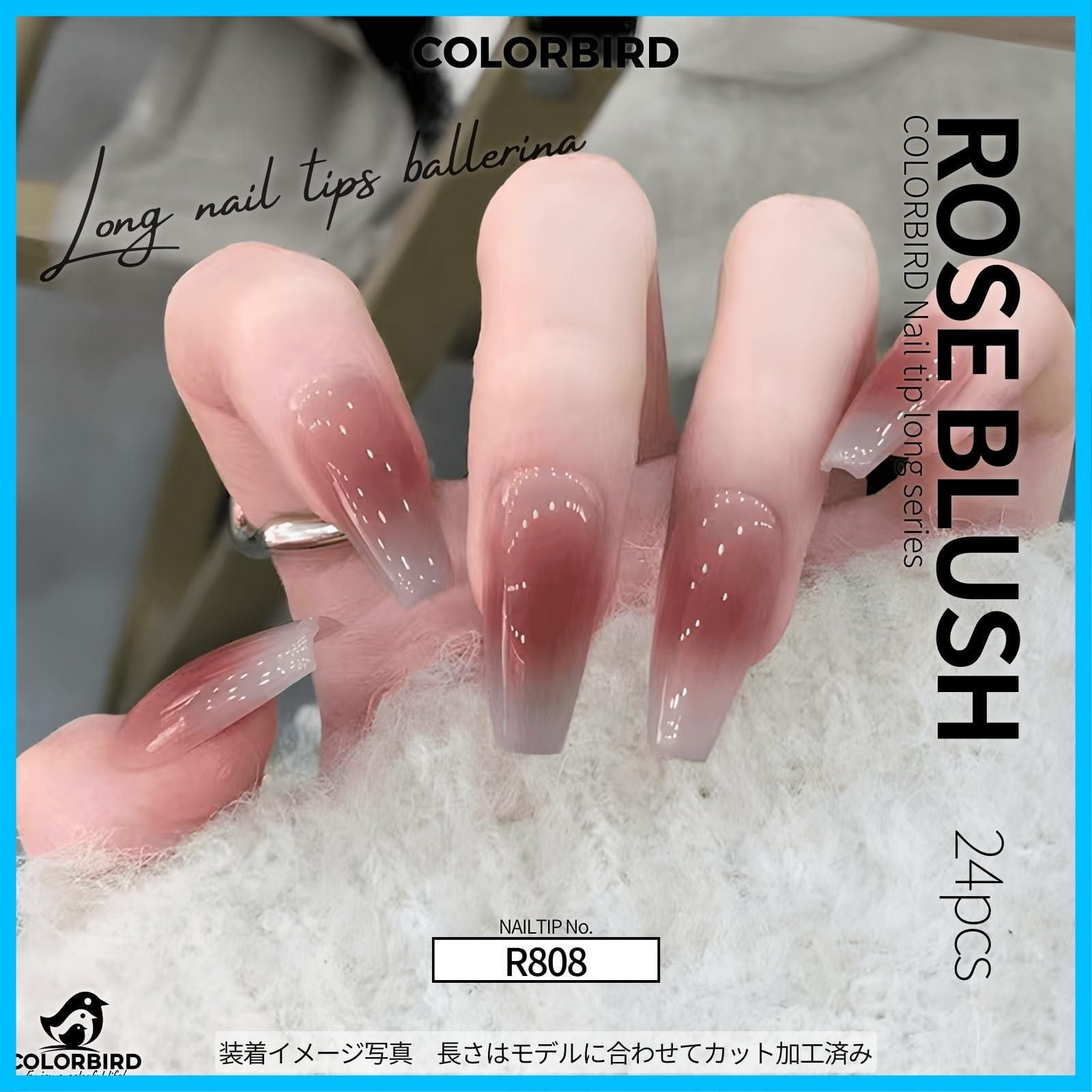 在庫処分】COLORBIRD ネイルチップ ロング 24枚 ピンク 茶 ネイル 付け