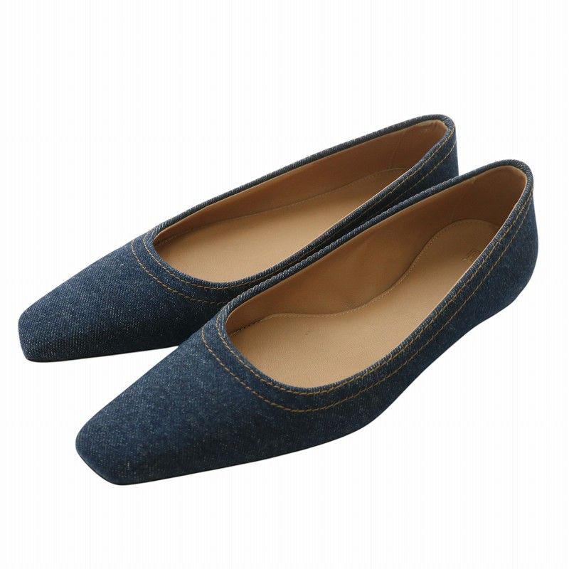 【TOTEME】スクエアトゥ フラットシューズ トーテム TOTEME パンプス フラットシューズ デニム キャンバス