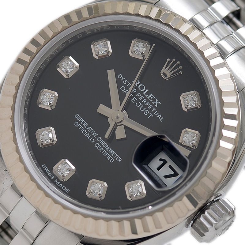ロレックス デイトジャスト 179174G 黒文字盤 10Pダイヤ ランダムシリ