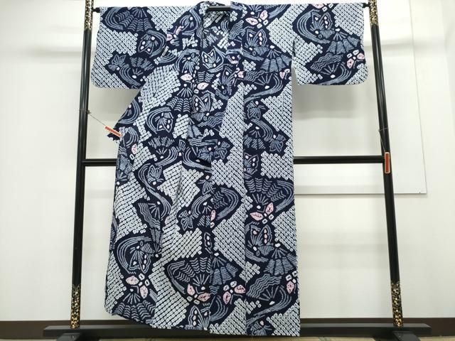 平和屋着物∴夏物 浴衣 有松鳴海絞り 流水扇舞蝶文 綿 CAAY4621ng