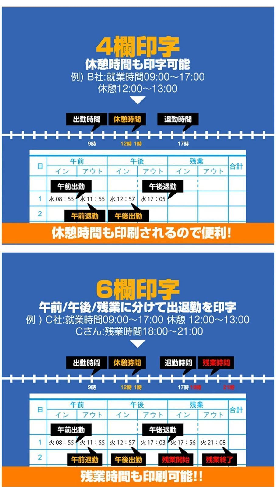 TOKAIZ タイムレコーダー 本体 6欄印字可能 両面印字モデル タイムカード５０枚付き TR-001s - 4