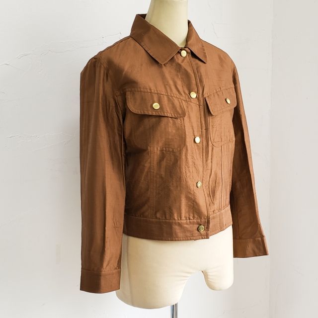 ラルフローレン RL ☆シルクシャンタン シャツ ブルゾン 9号 ブラウン  