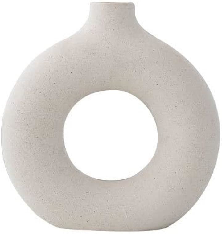 kinbop フラワーベース 花瓶 白 韓国 ドーナツ型 丸型花瓶 一輪挿し 陶器 インテリア フラワーポット お洒落 セラミック シンプル オーナメント( ホワイト，  22cm)