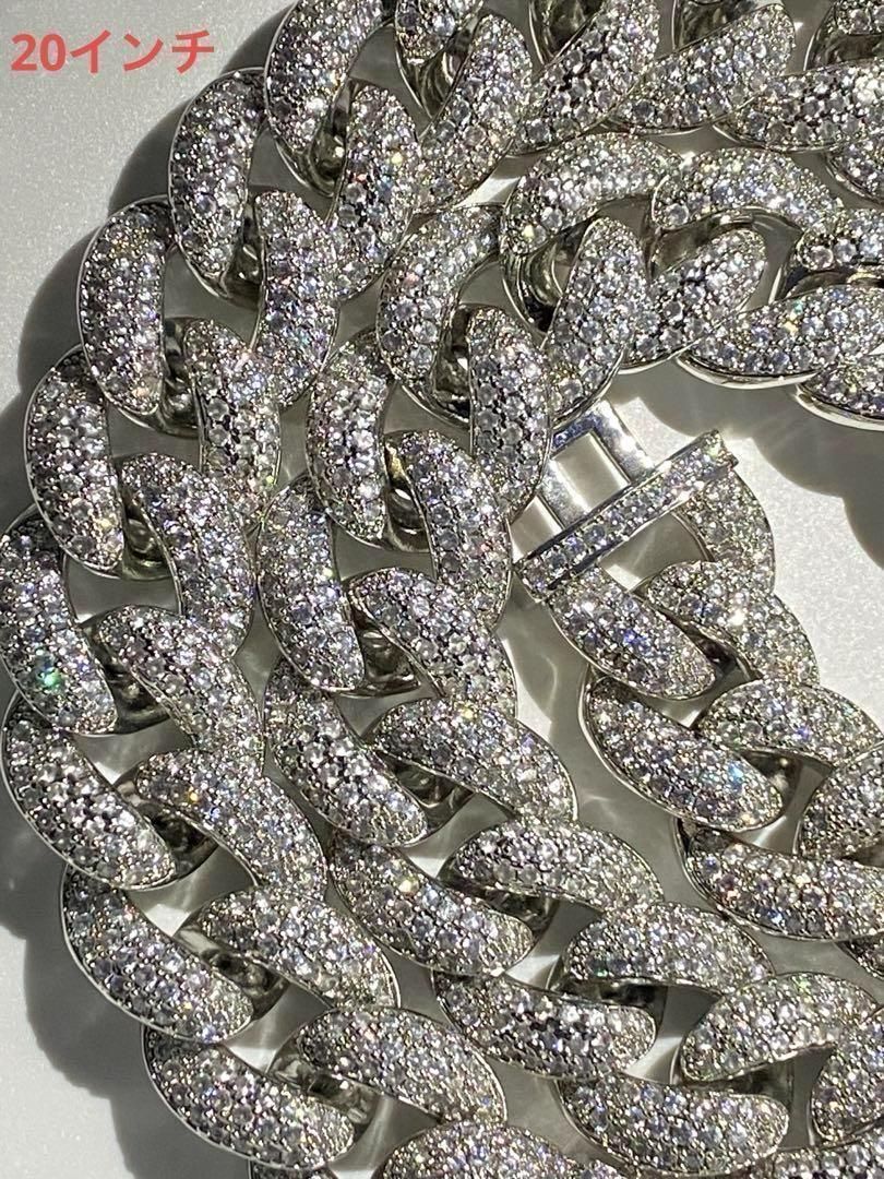 マイアミ キューバン 幅18ミリ20インチパヴェ留めシルバー喜平