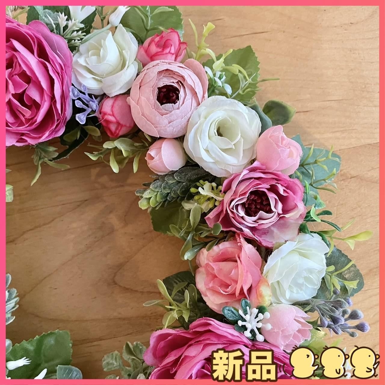 新品Lulu's ルルズ ピンクローズのフラワーリース アーティフィシャル
