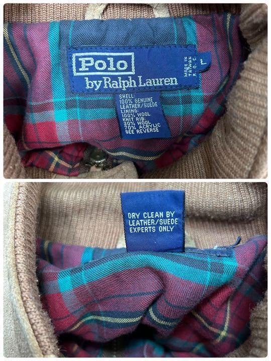 90s POLO Ralph Lauren ポロラルフローレン スウェード スエード レザー ハリントンジャケット ブルゾン G9  輸入古着 海外古着 メンズ キャメル Lサイズ【S6】